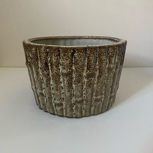 Vintage Bamboo Brown/ Cream Pottery Planter MCM